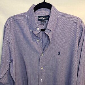 Ralph Lauren Yarmouth Men's 15-32/33 Purple Checkered Shirt Long Sleeve